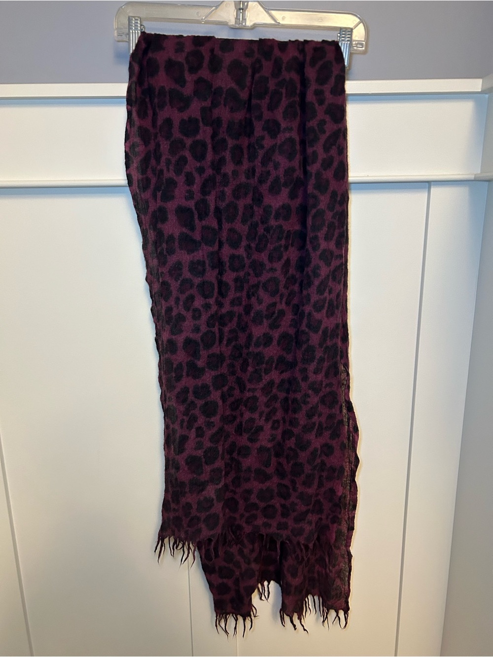 Wilfred Purple and Black Leopard Print Fringe Scarf